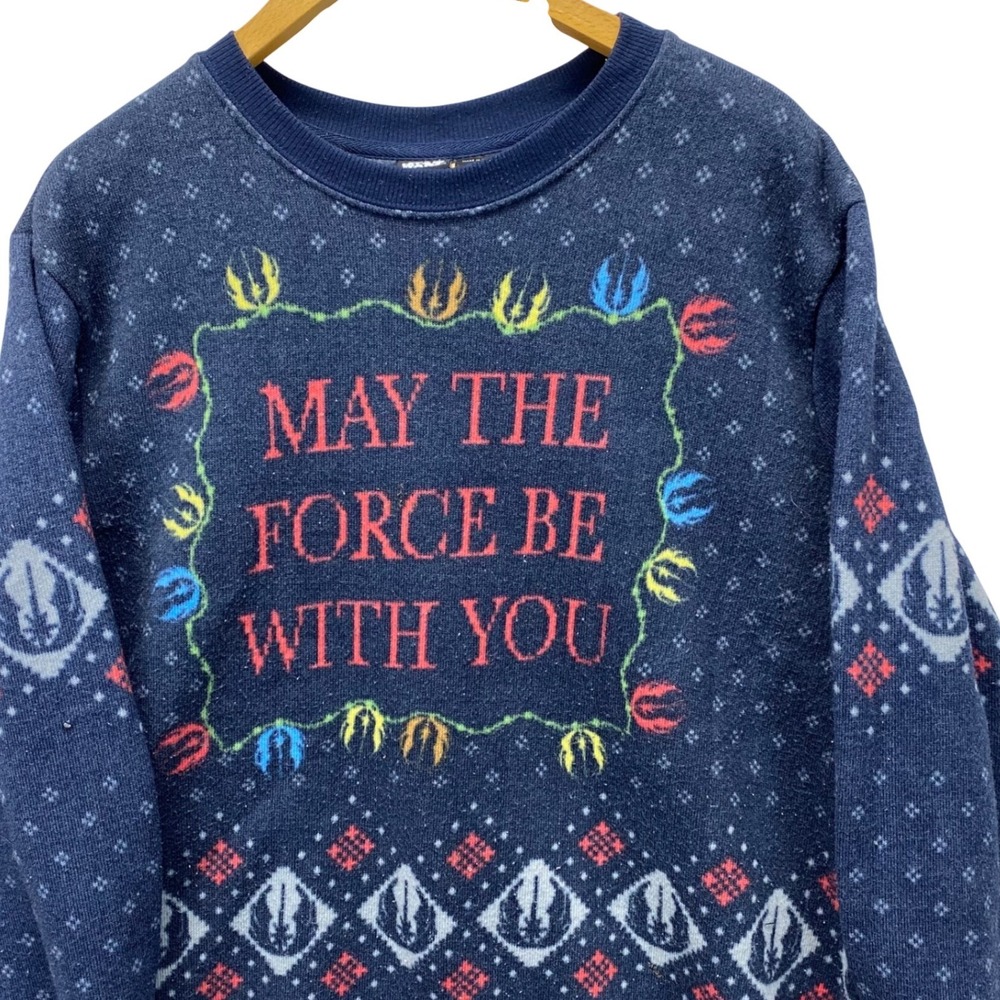 Star Wars Sweater Mens XL Navy Blue May The Force Be With You Holiday Fair Isle‎